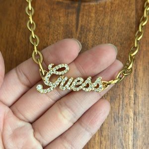 Gold Guess With Crystals Necklace